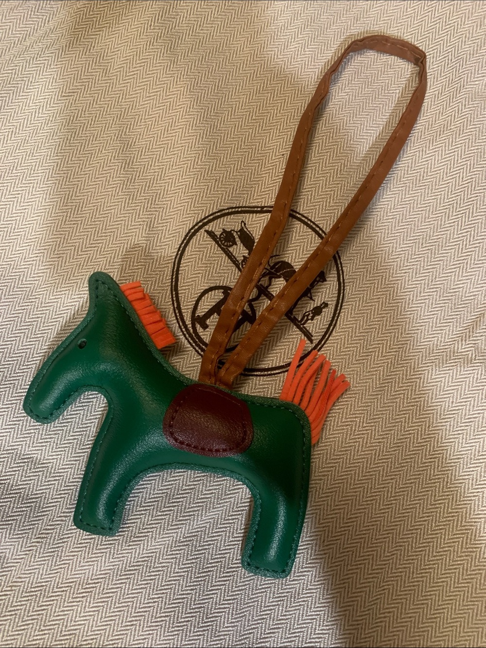 Rare colors Hermes green/ brown/ orange charm horse for Birkin, Kelly purses.
